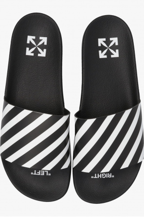 Off white striped slides best sale